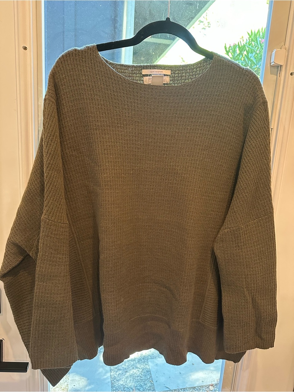 Nordstrom Signature 100% cashmere Olive Green Waffle Knit Women's Sweater